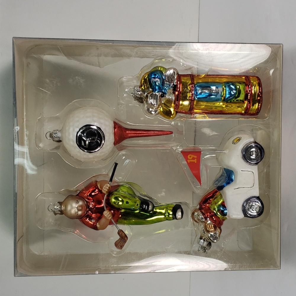 DEPARTMENT 56 TINY TRIMMINGS SET OF 4 XMAS GOLF MINI GLASS ORNAMENTS